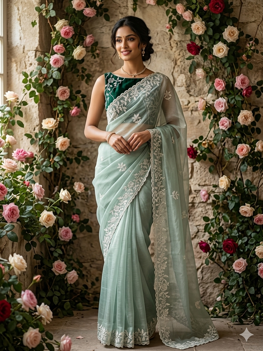 Mint Green Organza Saree