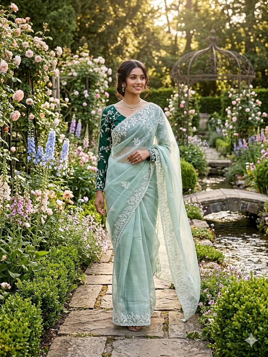 Mint Green Organza Saree