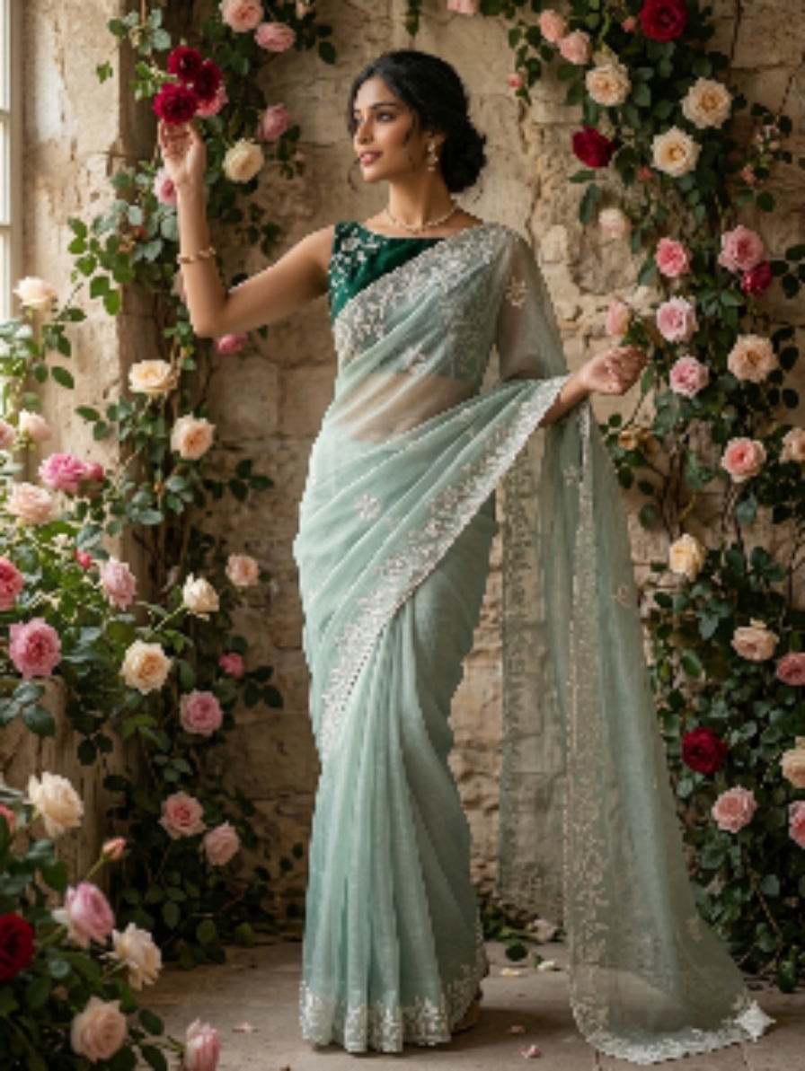Mint Green Organza Saree